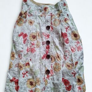 ivy jane White Floral Button-Front Midi Skirt with Red and Yellow Blooms